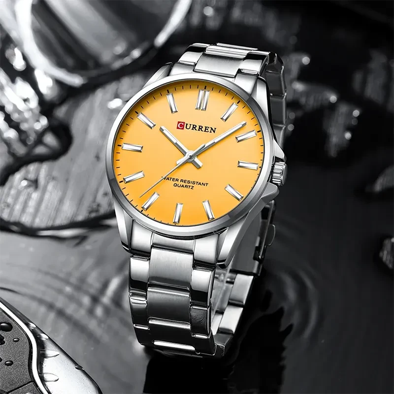 Curren Yellow Dial Silver-tone Men’s Watch | 9090